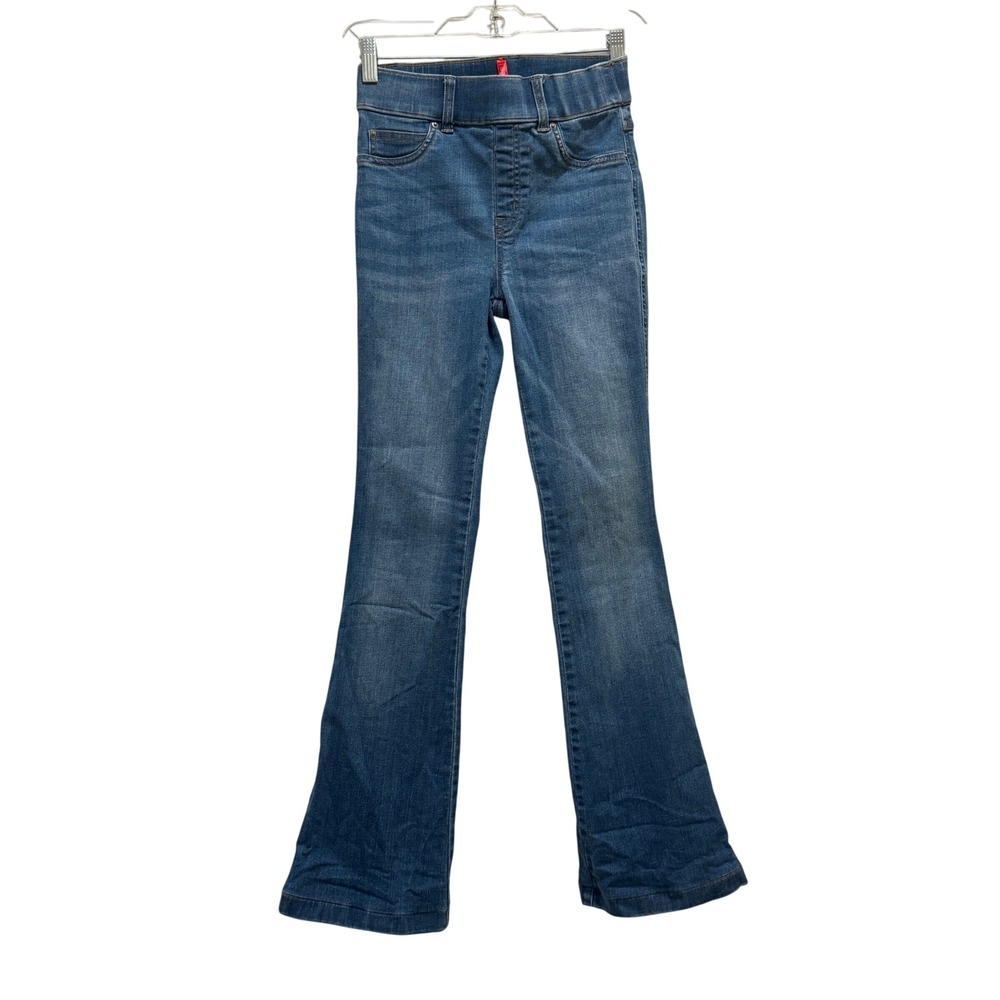 Spanx Flare Jeans Women XS Medium Wash Blue Pull‎ On High Rise Stretch Slimming